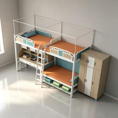 Combined Metal Bunk Bed and Loft Bed with Desk for Dormitories