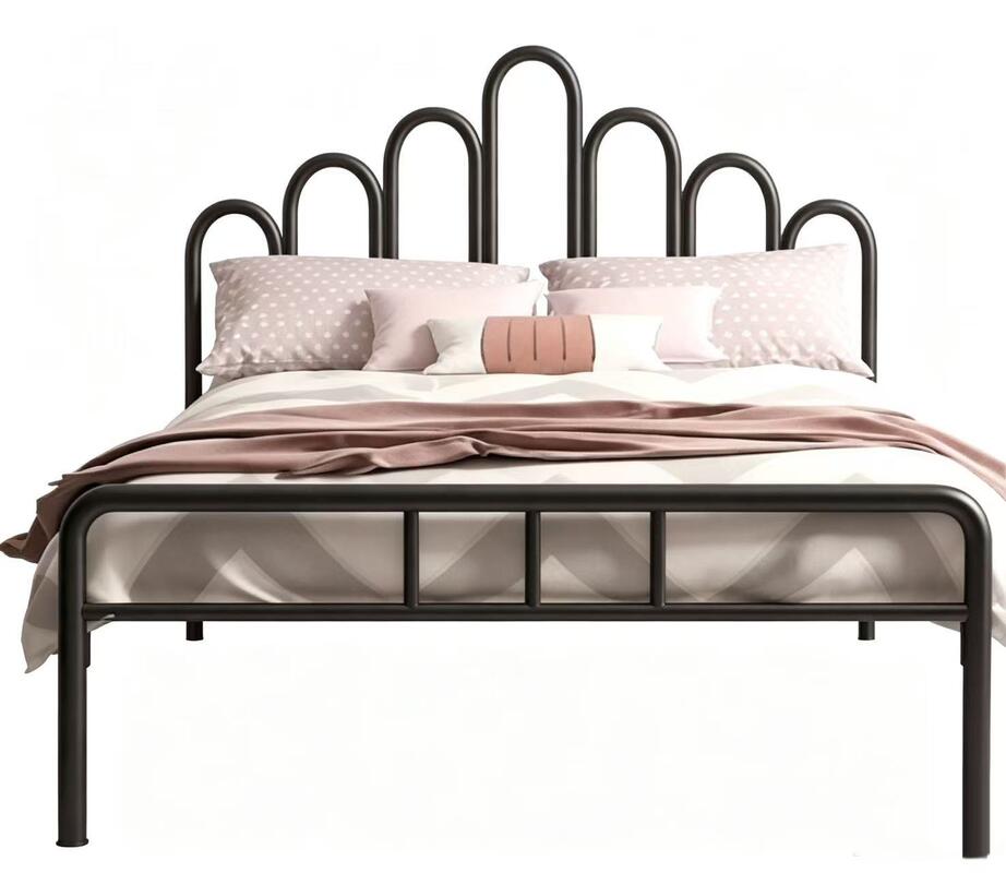 European Style Metal Bed Frame with Decorative Headboard Thickened Steel Frame and Noise Reducing Design